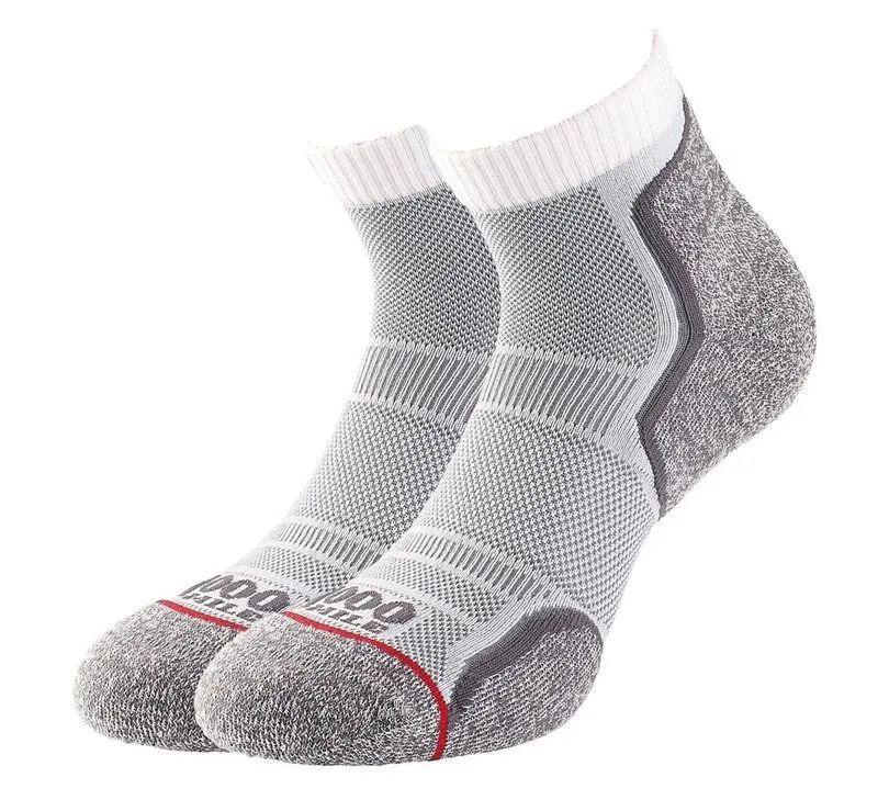 1000 Mile 2 Pack Run Anklet Socks - Mens - White/Grey