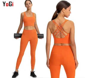 28 Colors Custom Women Training Gym Sports Bra Leggings 2 Piece Fitness Clothing Wear Yoga  Sets