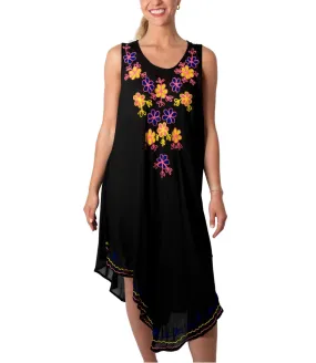 Back From Bali Womens Boho Summer Sundress Sleeveless Black Embroidered Beach Dress Swimsuit Bathing Suit Coverup