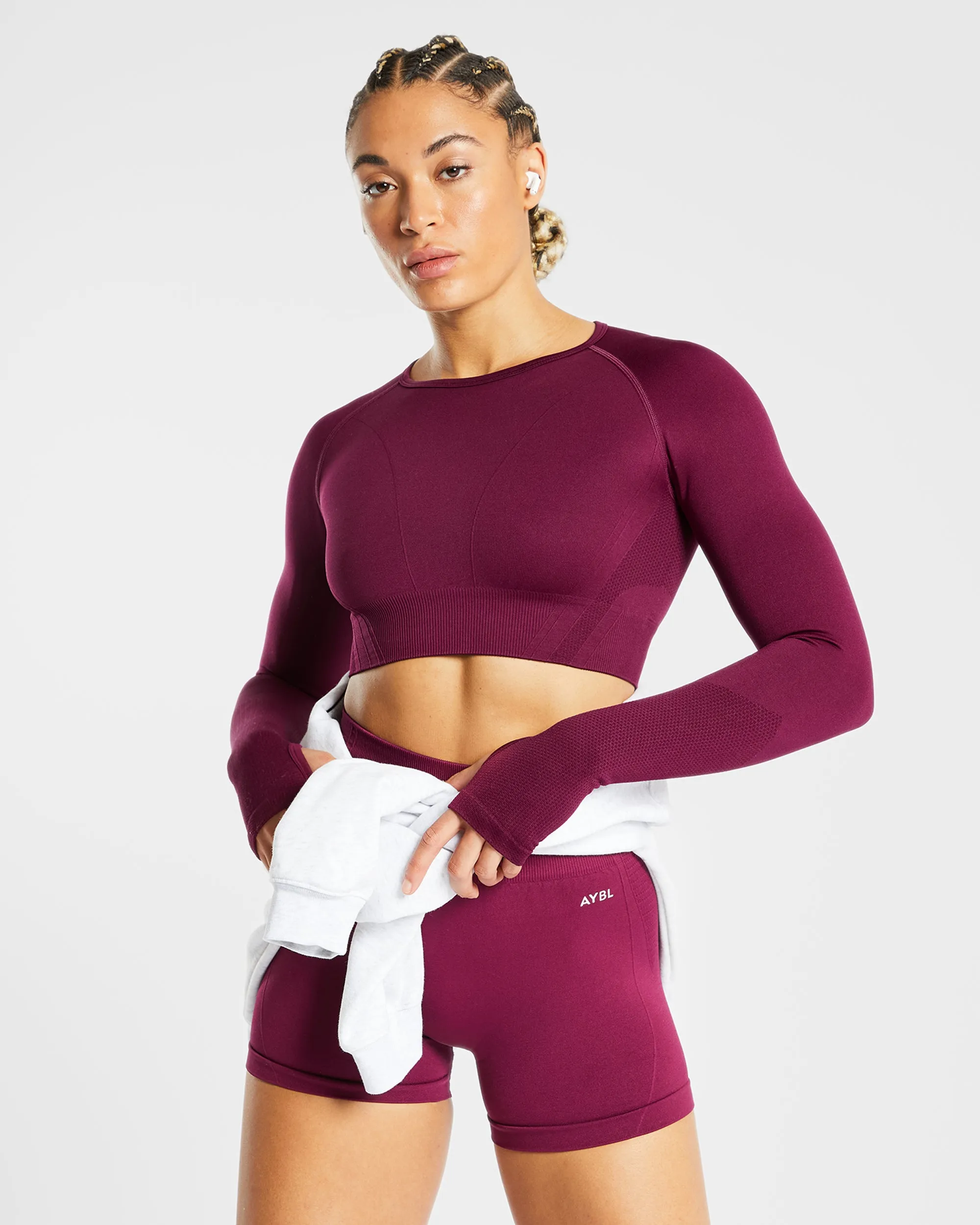 Balance V2 Seamless Long Sleeve Crop Top - Purple Wine