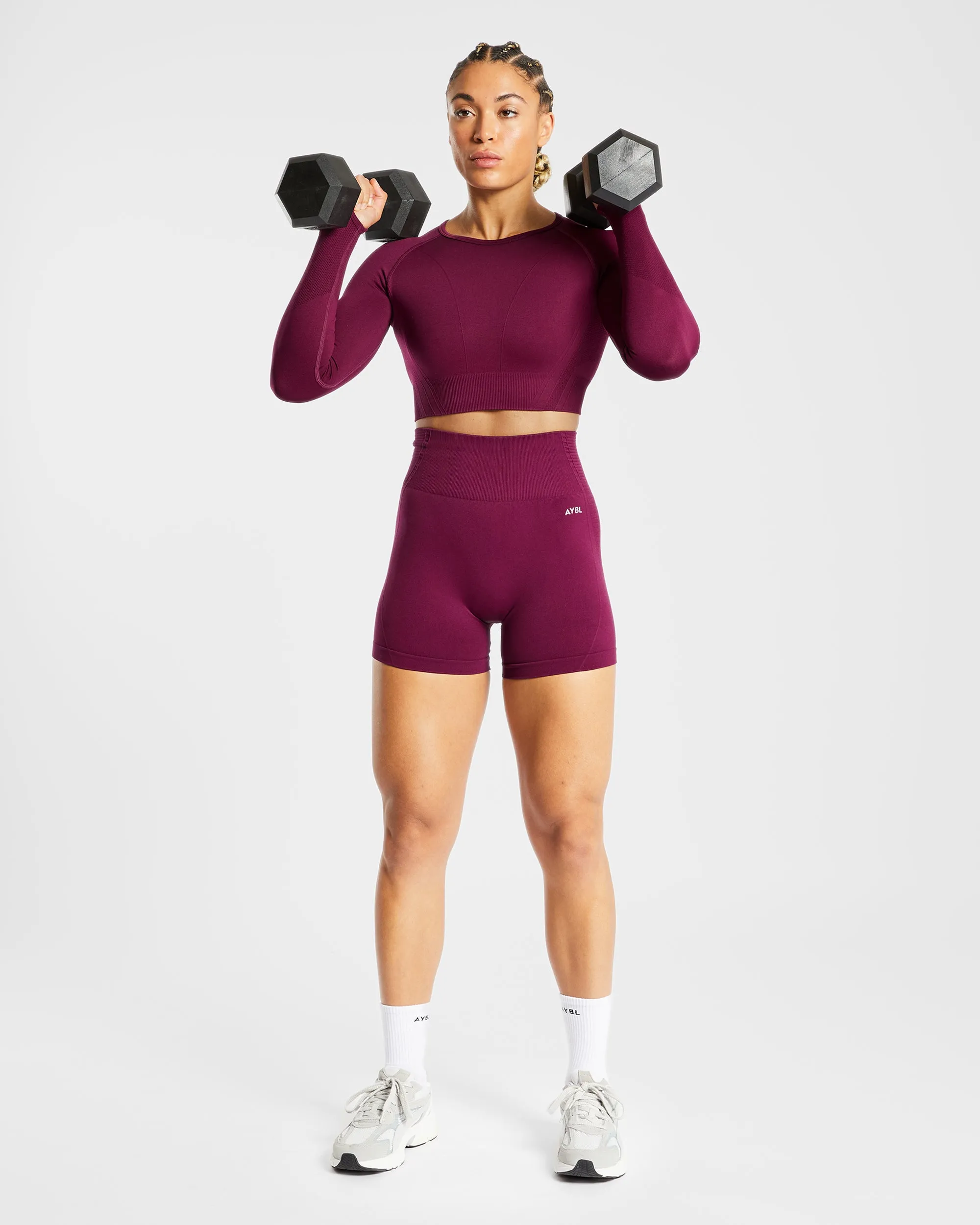 Balance V2 Seamless Long Sleeve Crop Top - Purple Wine