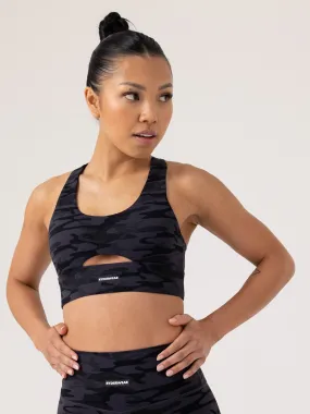 Base Racer Back Sports Bra - Black Camo