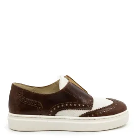 Blublonc Brown and Linen Wingtip Slip On Sneaker