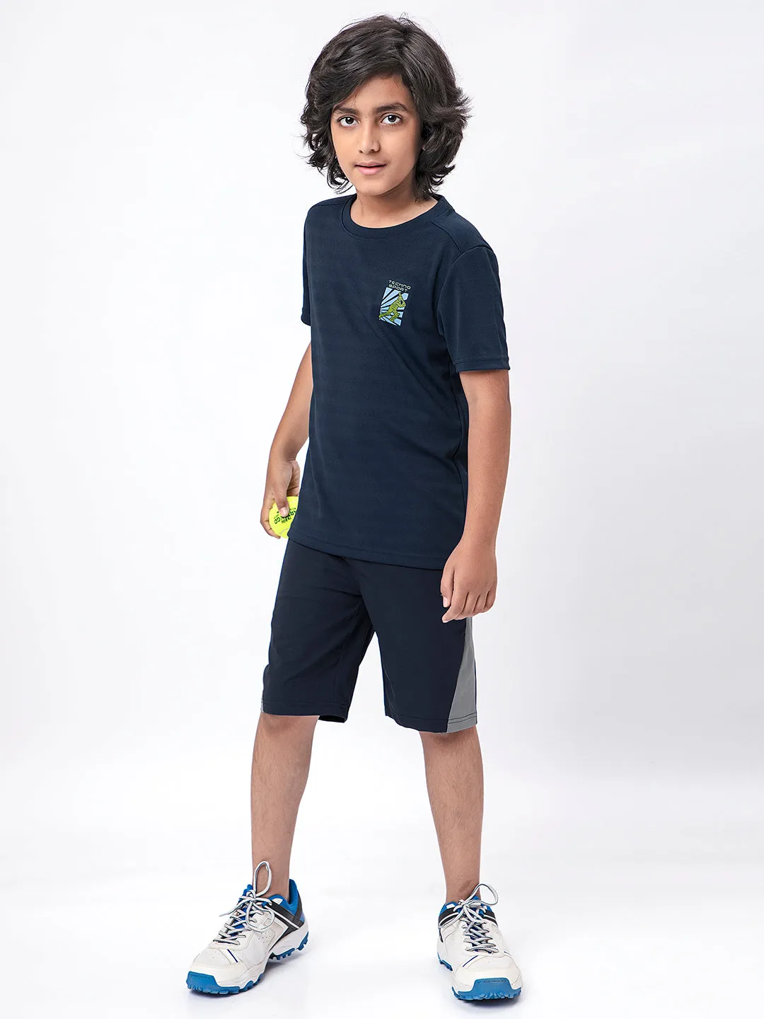 Boys Solid Slim Fit Crew Neck T-shirt with DOUBLE COOL