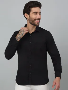 Cantabil Black Solid Full Sleeve Casual Stretchable Shirt For Men