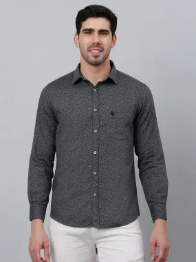 Cantabil Cotton Floral Printed Full Sleeve Regular Fit Grey Casual Shirt for Men with Pocket