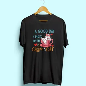 Coffee & Cat Half Sleeve T-Shirt