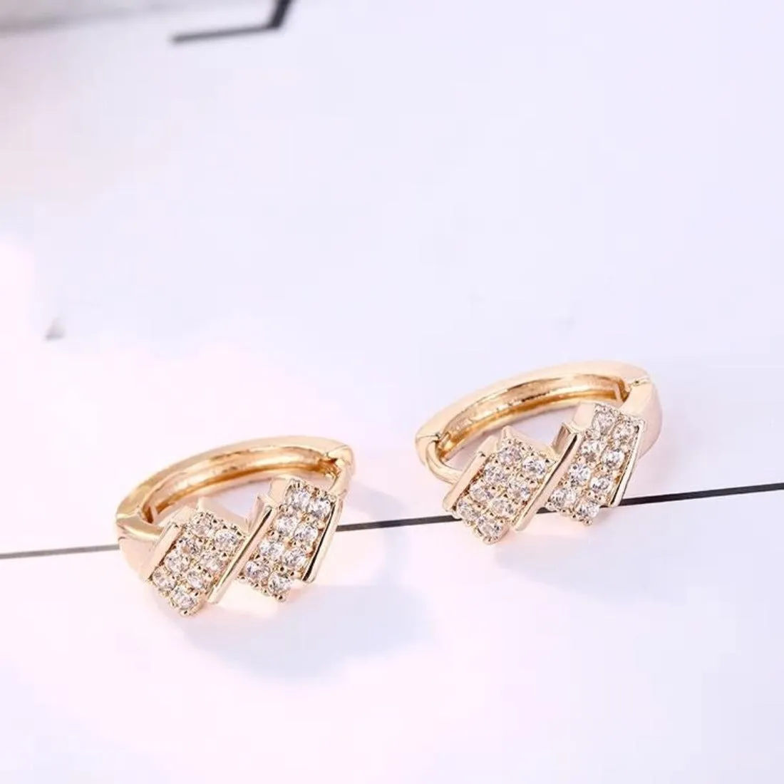 Crystal Zirconia Geometric Squares Huggie Hoop Earrings - 2 colors