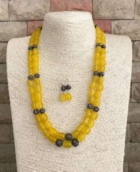 Designer Handcrafted Yellow Jade Double Layered Beaded Necklace By Gehna Shop