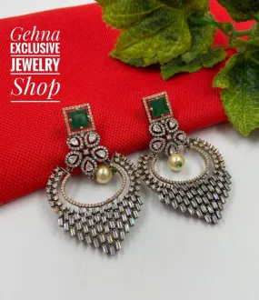 Designer Oxidized Cubic Zircon AD Wedding Danglers Earrings For Woman