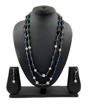 Designer Semi Precious Double Layered Blue Jade Beaded Necklace Set