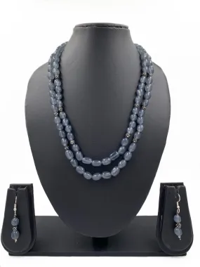 Designer Semi Precious Grey Jade Beads Layered Necklace By Gehna Shop