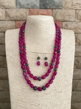 Designer Semi Precious Magenta Color Jade Beads Layered Necklace By Gehna Shop