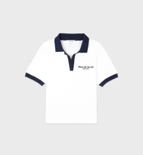 Hotel du Cap Cursive Contrast Terry Polo - White/Navy