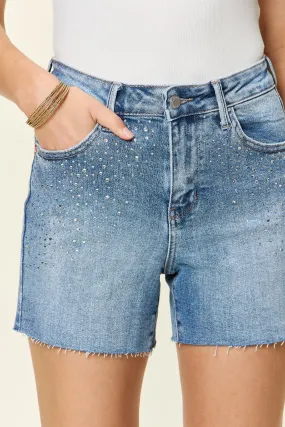 Just BE. Judy Blue  High Waist Rhinestone Denim Shorts