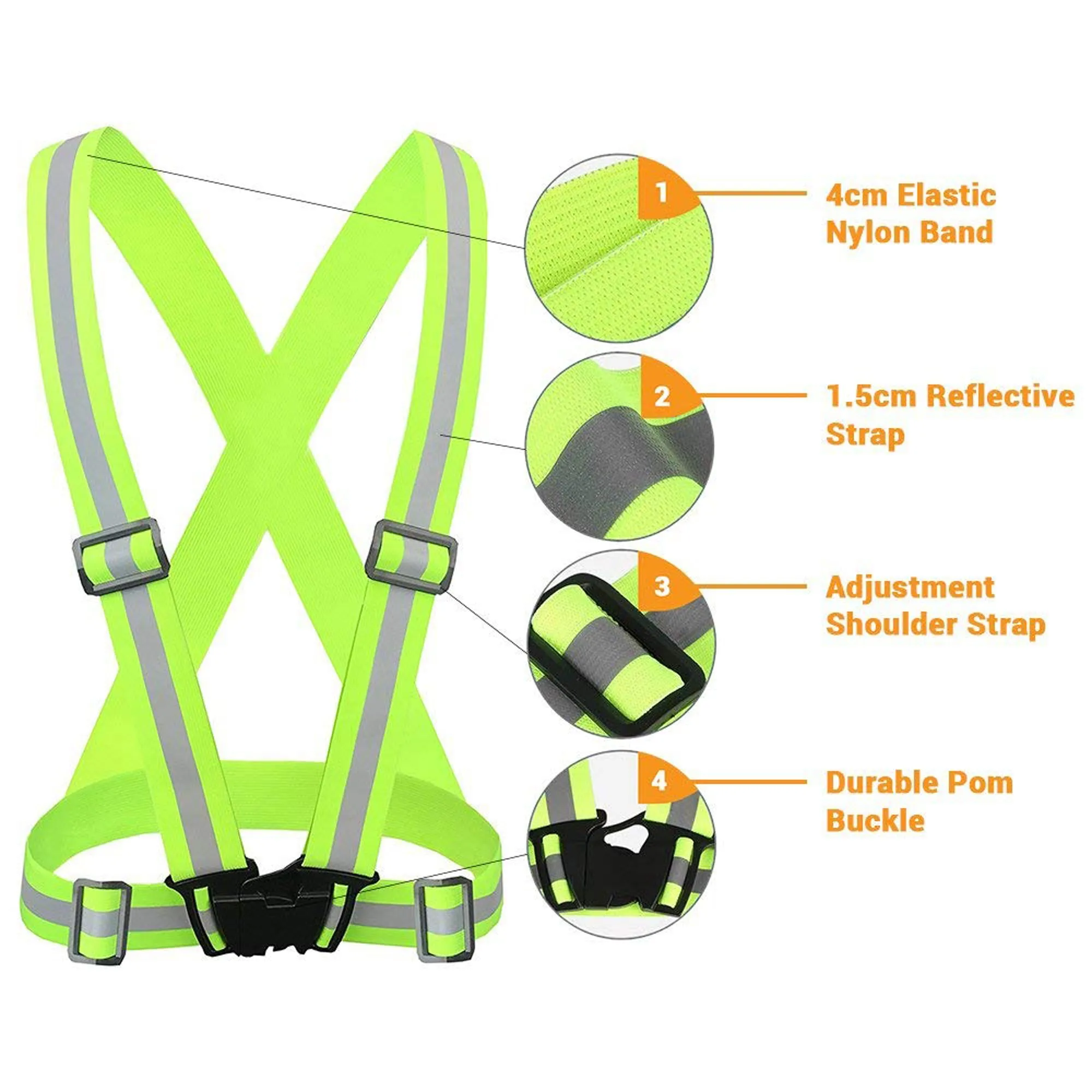 Milex Reflective Vest - High Visibility Cross Belt with Adjustable Straps 2 Pack