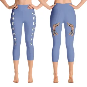 Our best viral leggings blue gray awesome goddess white letters