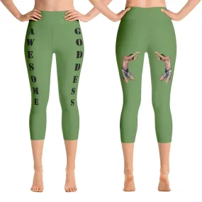 Our best viral leggings moss green awesome goddess black letters