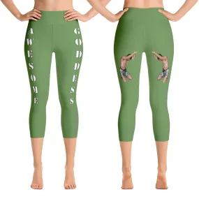 Our best viral leggings moss green awesome goddess white letters