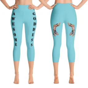 Our best viral leggings robin egg blue awesome goddess black letters