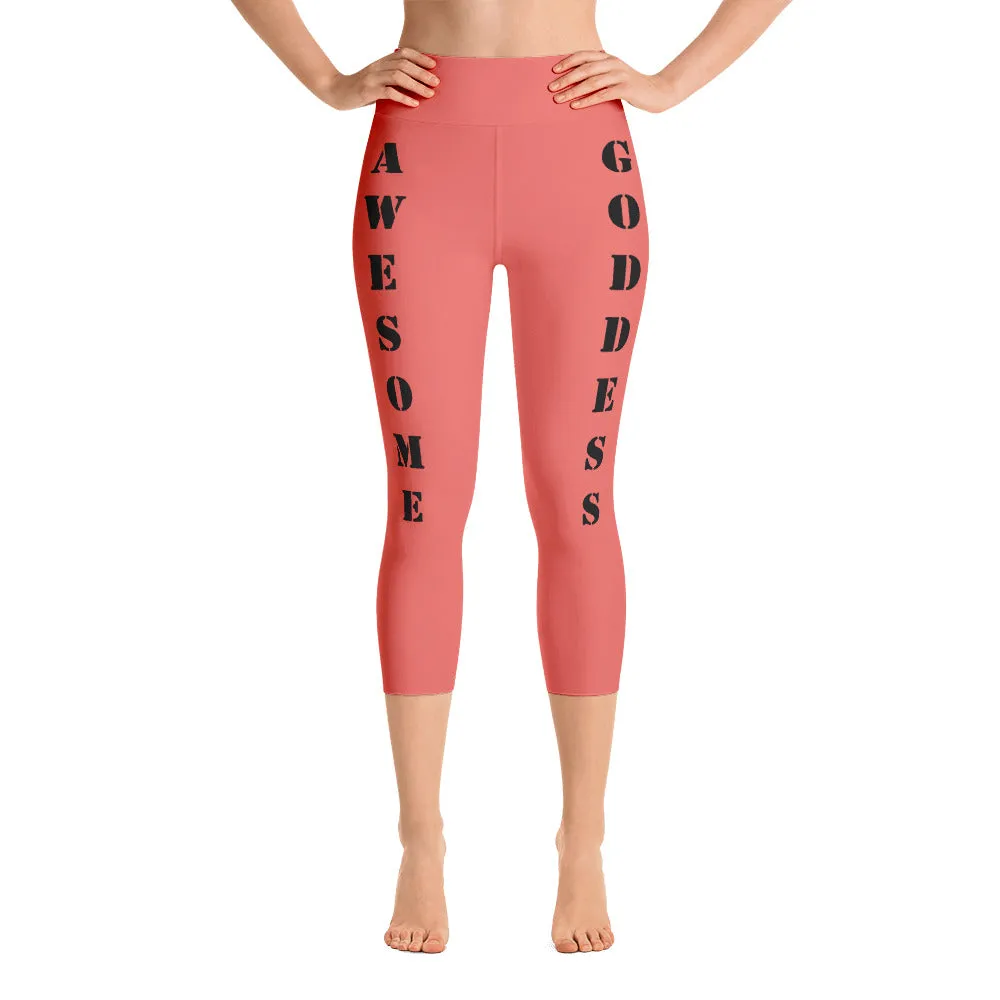 Our best viral leggings salmon awesome goddess black letters