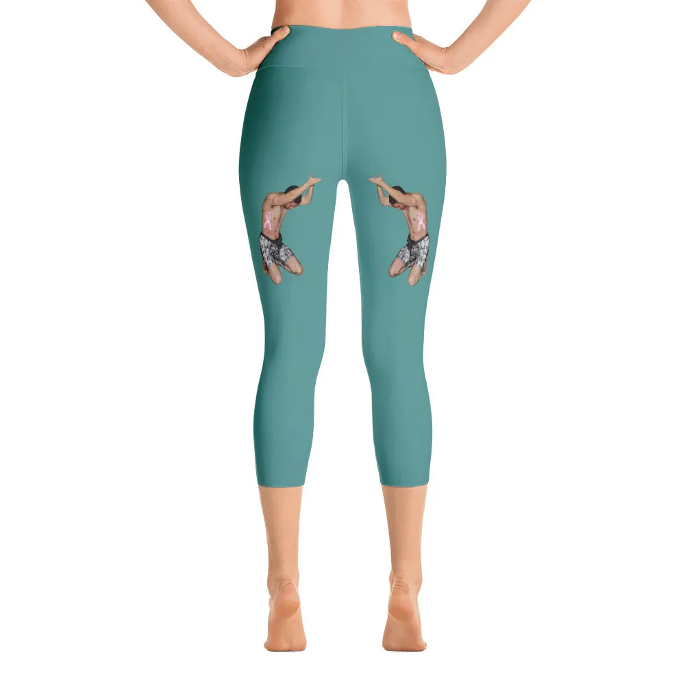 Our best viral yoga capri leggings with woman power - Teal Color with Black Letters