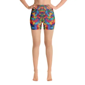 Painted Rainbow Kaleidoscope High Waisted Yoga Shorts Trendy Wild Athleisure