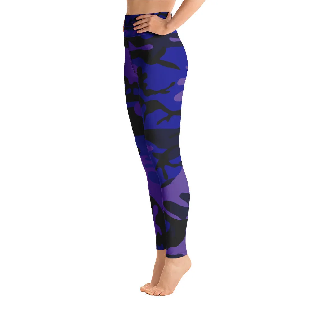 Purple Royal Blue and Black Camouflage Yoga Leggings