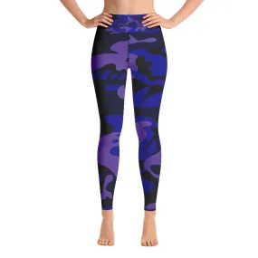 Purple Royal Blue and Black Camouflage Yoga Leggings