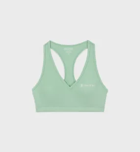 Runner Script V-Neck Sports Bra - Thyme/White